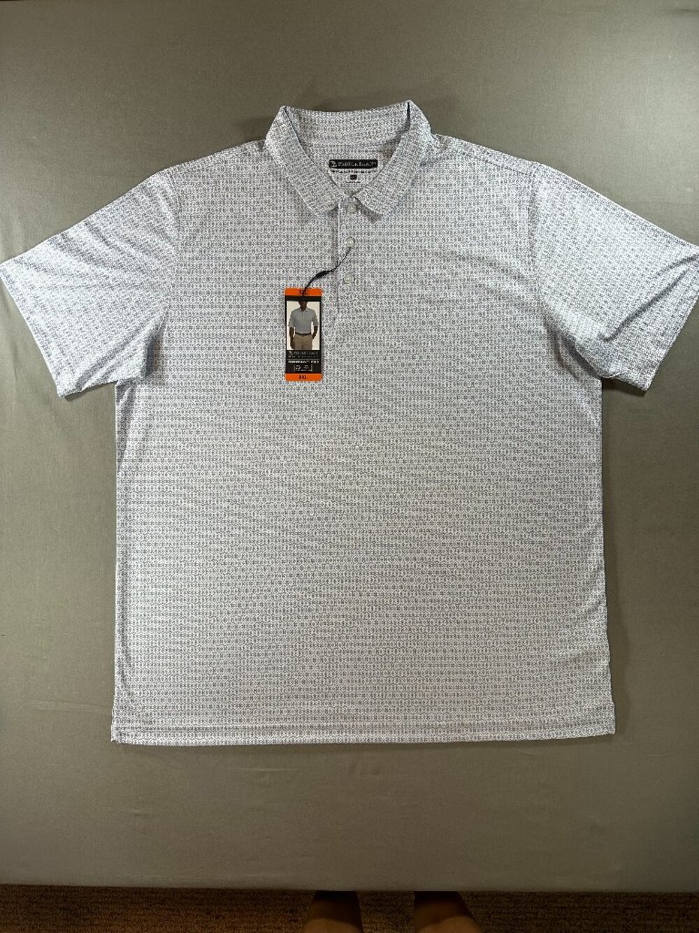 Pebble Beach Dry-Luxe Performance Polo Men’s XXL White Blue Print Golf Shirt NWT